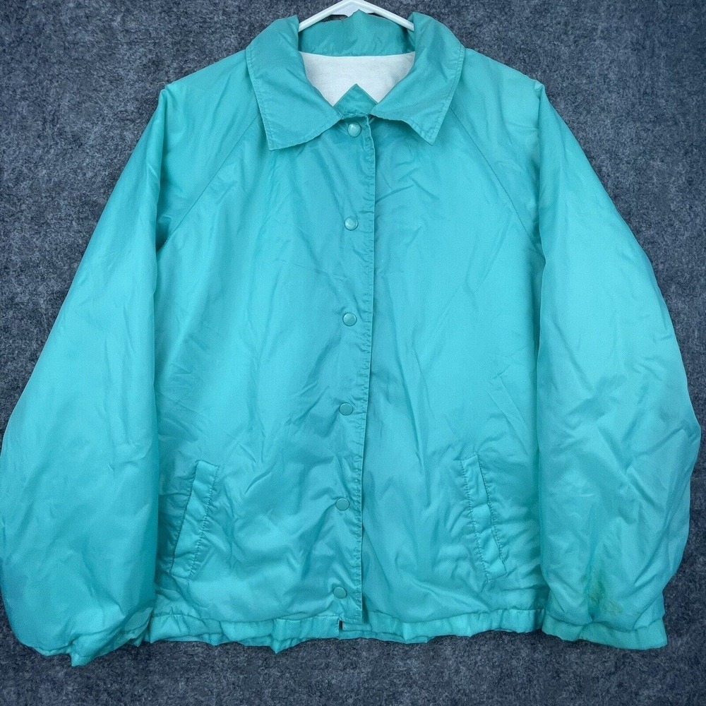 Vintage Current Seen Jacket Large Aqua Windbreaker Lined Bomber Collar 80s Retro